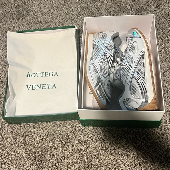 Bottega Veneta White & Silver Mesh Runner with Gum Sole
